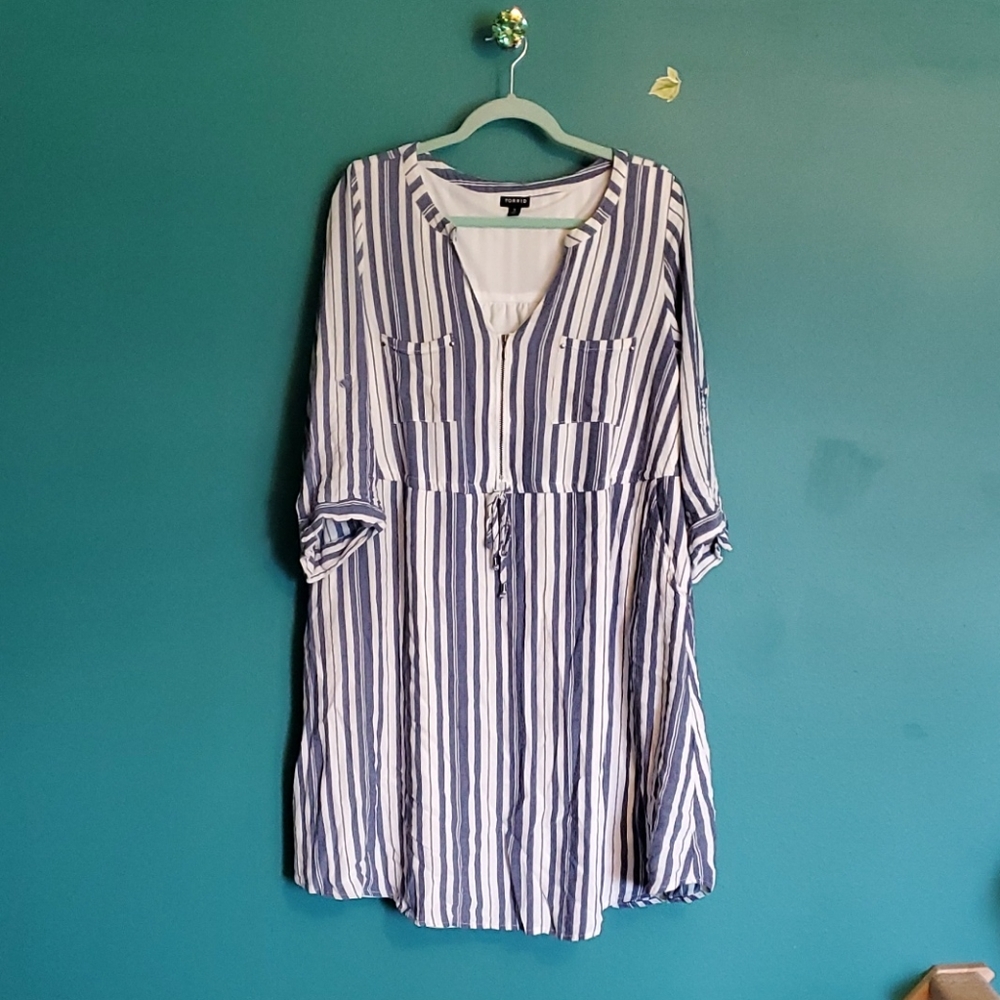 Blue and white shirt dress